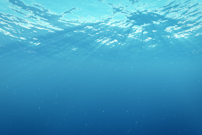 渲染水下海洋，海洋表面的光线，高分辨率