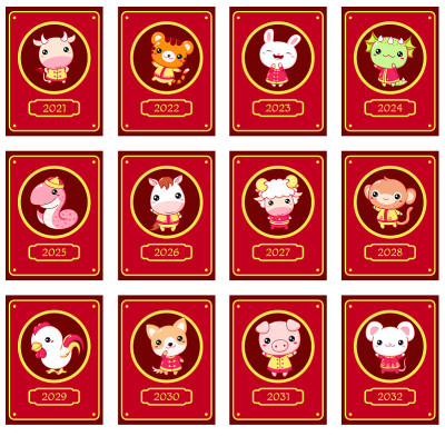 Set of chinese new year sign characters in kawaii 