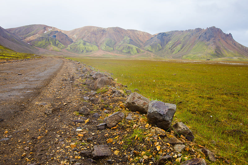 著名的冰岛徒步旅行中心landmannalaugar五颜六色的山脉景观，冰岛