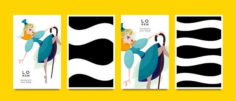 Set of cards. Woman and geometric pattern. Applica