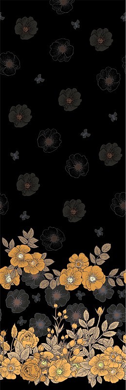 玫瑰果花。无缝的框架。背景说明。手绘轮廓。园林植物的开花抽象工厂图片。向量