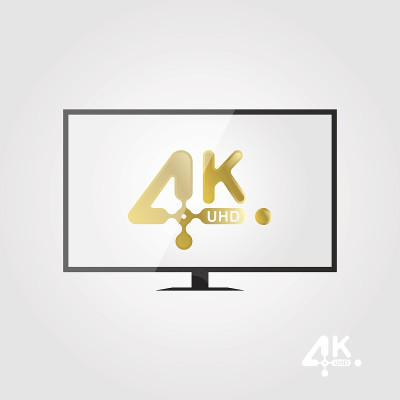 4K超高清黄金矢量图标在电视屏幕上。平面矢量插图EPS10