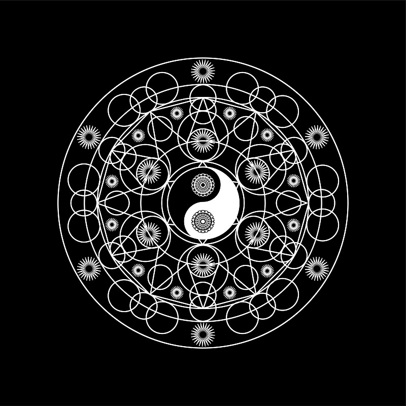 曼荼罗图案与阴阴和符号轮廓