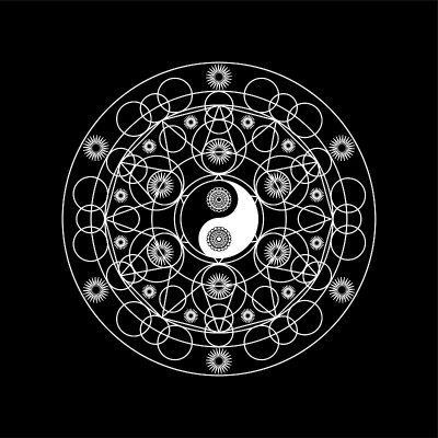 曼荼罗图案与阴阴和符号轮廓