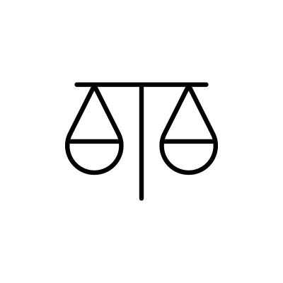 磅秤，比较，秤，平衡或正义细线图标黑色。新潮的平面孤立符号标志:插图，轮廓，标志，移动，应用程序，徽