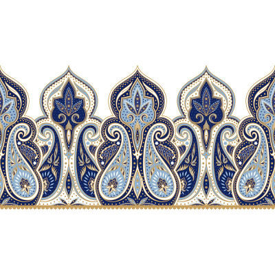 Indian paisley pattern vector seamless border. Med