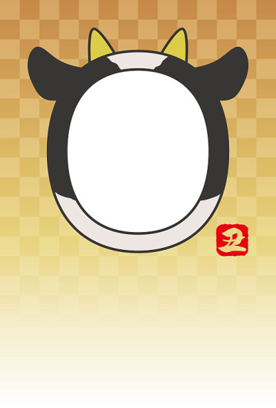 贺年卡2021模板，牛脸相框(检查图案背景)
