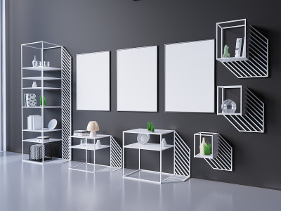 模拟海报框架和白色，3D插图