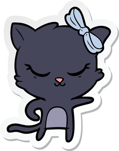 带蝴蝶结的可爱卡通猫贴纸