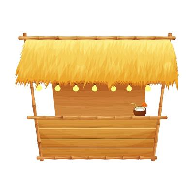 夏日海滩酒吧提基在卡通风格孤立在白色背景股票矢量插图。复古，简单的建筑与竹和木制的细节。夏季,度假元