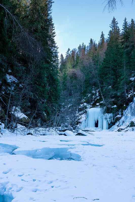 特罗姆萨尔瓦河(Tromsaelva River)上的伊斯克ørkja冰洞，位于Fåvang村附近