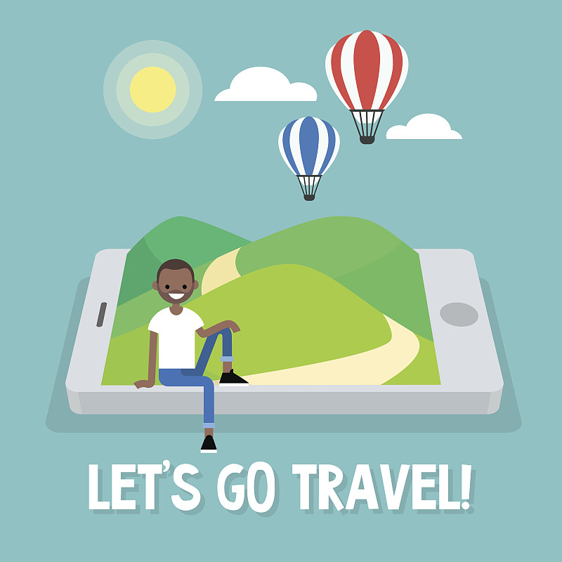 旅游业。空中的气球。旅游移动应用程序。矢量插图，剪辑艺术