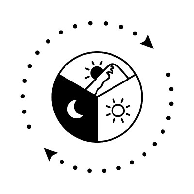 24小时图像插图，早晚。点箭头(线画，黑色)