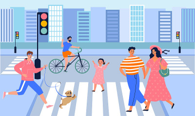 人们穿越道路