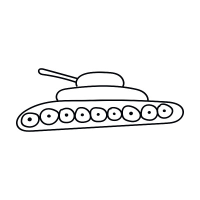 坦克图标在涂鸦素描线。军事武器的战争