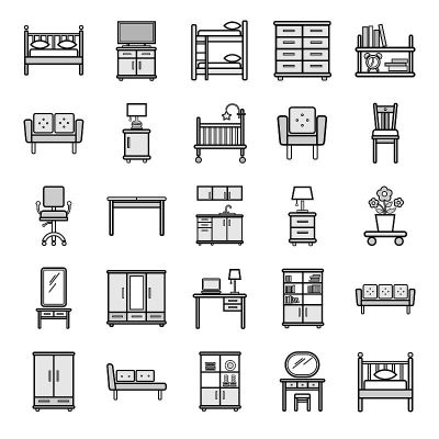 家具，图标设置，轮廓，灰色。