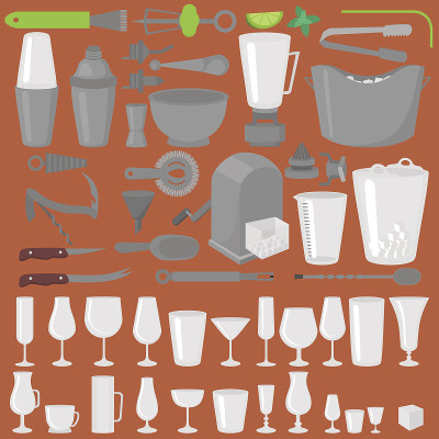 Bar Glassware Cocktails, Beer and Wine Glasses. Fl