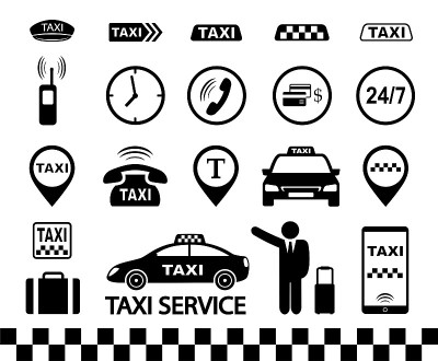 运输套黑色出租车图标与汽车