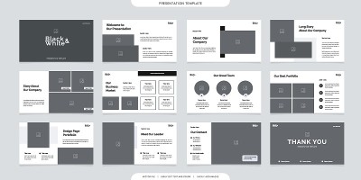 极简的演示模板或公司小册子。使用在传单和传单，营销横幅，广告小册子，年度报告或网站滑块。黑白彩色公司
