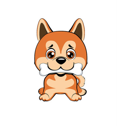 带着骨头的快乐小狗摇着尾巴。坐秋田犬插图。
