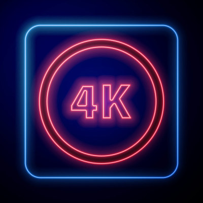 发光的霓虹灯4k超高清图标孤立在蓝色背景。矢量图