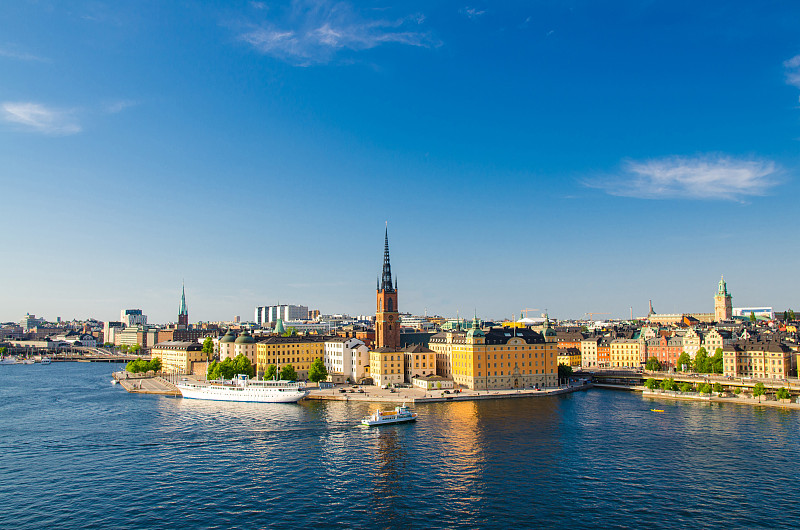 Riddarholmen区和船的鸟瞰图，斯德哥尔摩，瑞典