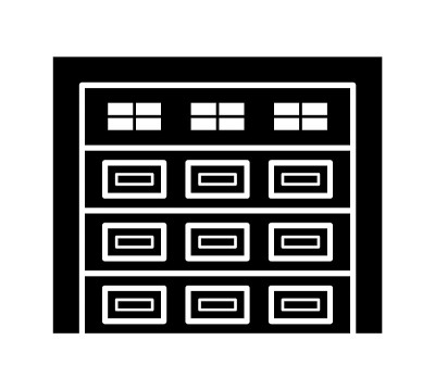 截面车库门。黑白矢量插图。仓门关闭的平面图标。外观设计符号。孤立的对象啊