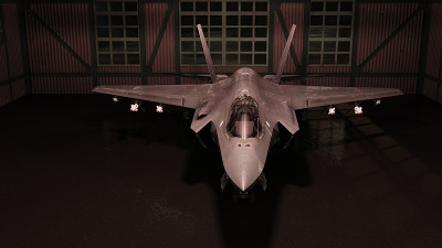 F-35先进隐形战斗机在机库闪亮的3d渲染