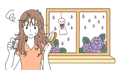 插图材料，一个女人的习惯头发在雨季