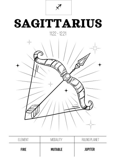 射手座。星座的象征。占星符号，矢量轮廓图