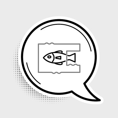 线停止海洋塑料污染图标孤立在灰色背景。环境保护的概念。鱼对塑料说不。色彩斑斓的轮廓的概念。向量