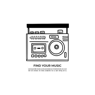 老式的收音机录音机，黑白的涂鸦。