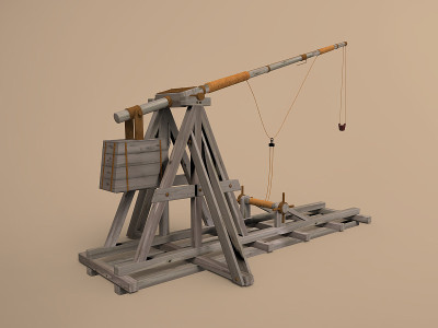 中世纪投石机的3d插图