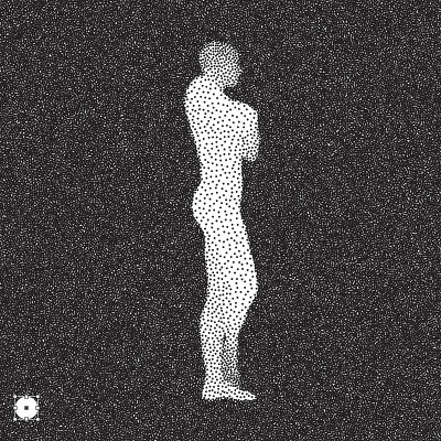 人站起来了。3D模型的人。黑白颗粒点状设计。点画矢量插图。
