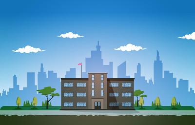 学生回到教学楼学习教育矢量插图
