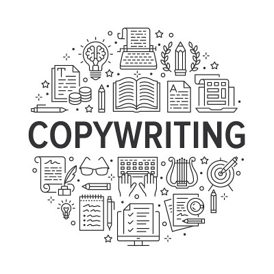 Copywriting vector circle banner flat line icons. 