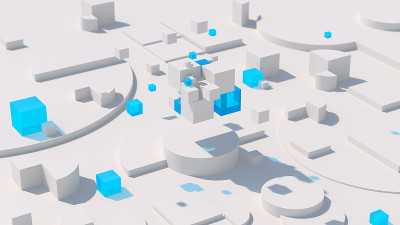 白色和蓝色的玻璃砖。技术的概念。抽象插图，3d渲染。