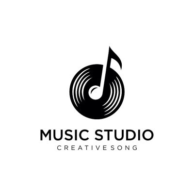 音乐模板。音乐音符viny记录矢量设计插图。圆盘音乐播放音符旋律剪影向量