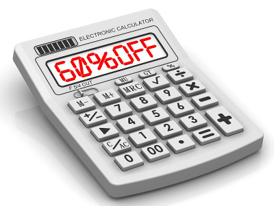 打60%。折扣。电子计算器上的题字