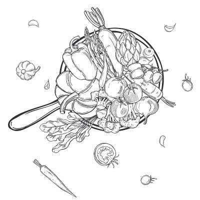 锅里的蔬菜。矢量插图。“n