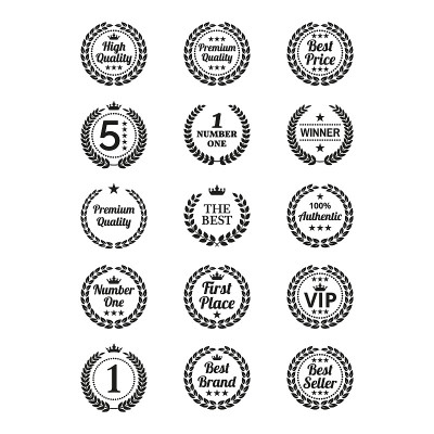 Set of laurel wreaths on white background.
