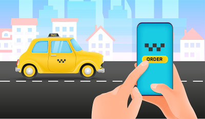 订购出租车。出租车服务理念。移动应用程序