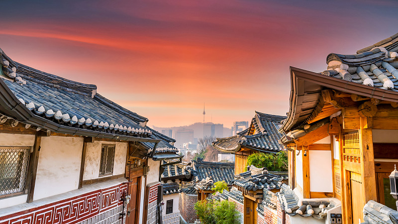 首尔市北川韩屋村，韩国传统风格古建筑，首尔，韩国。