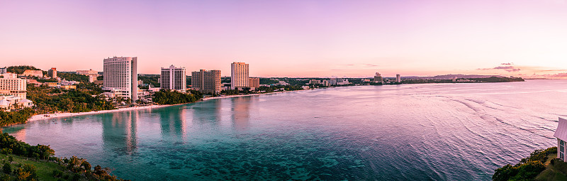 关岛图蒙海滩日落全景