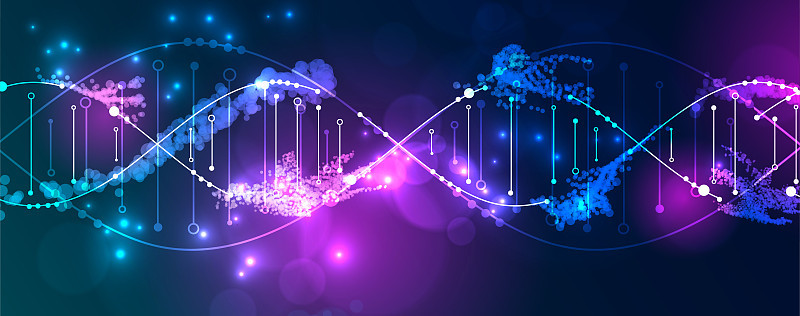 带有DNA病毒分子的科学模板、壁纸或横幅。矢量插图。