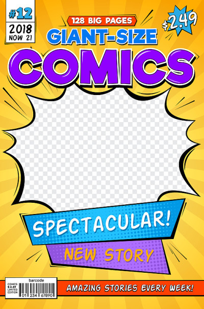 漫画书的封面。老式漫画杂志布局。卡通标题页矢量模板