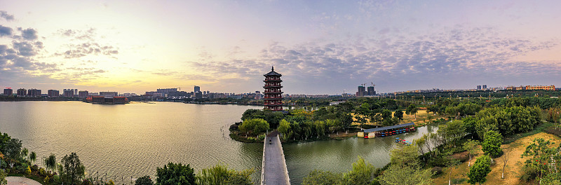 中国广东省东莞市华阳湖湿地公园航拍照片