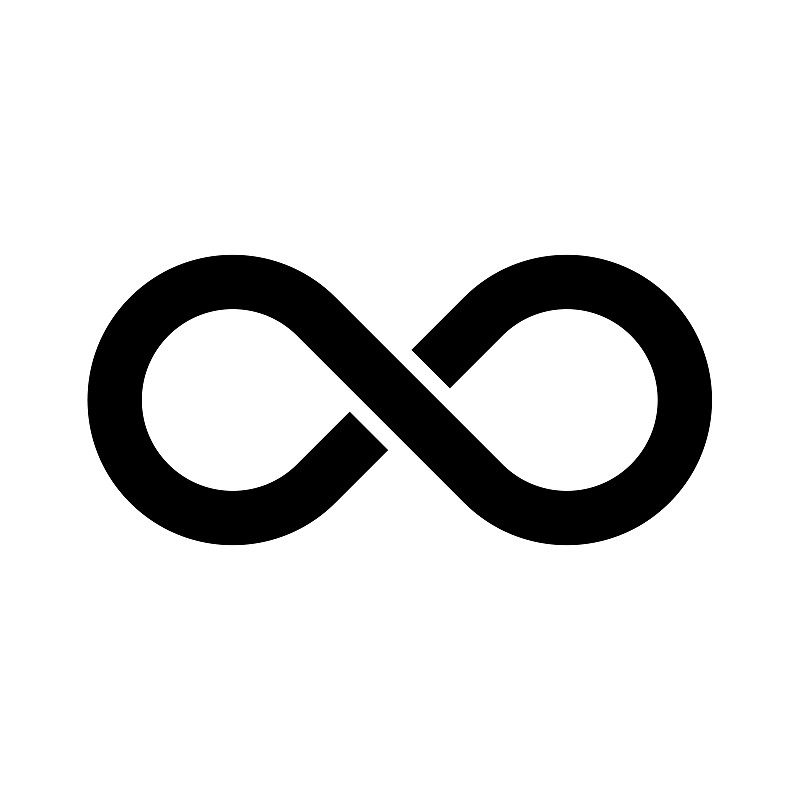 黑色无限符号图标。简单的平面矢量设计元素