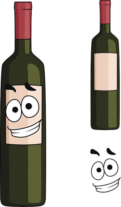 卡通一瓶带笑脸的红酒
