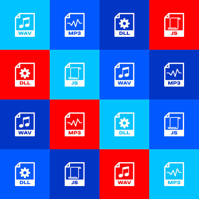 设置WAV文件的文档，MP3, DLL和JS图标。向量